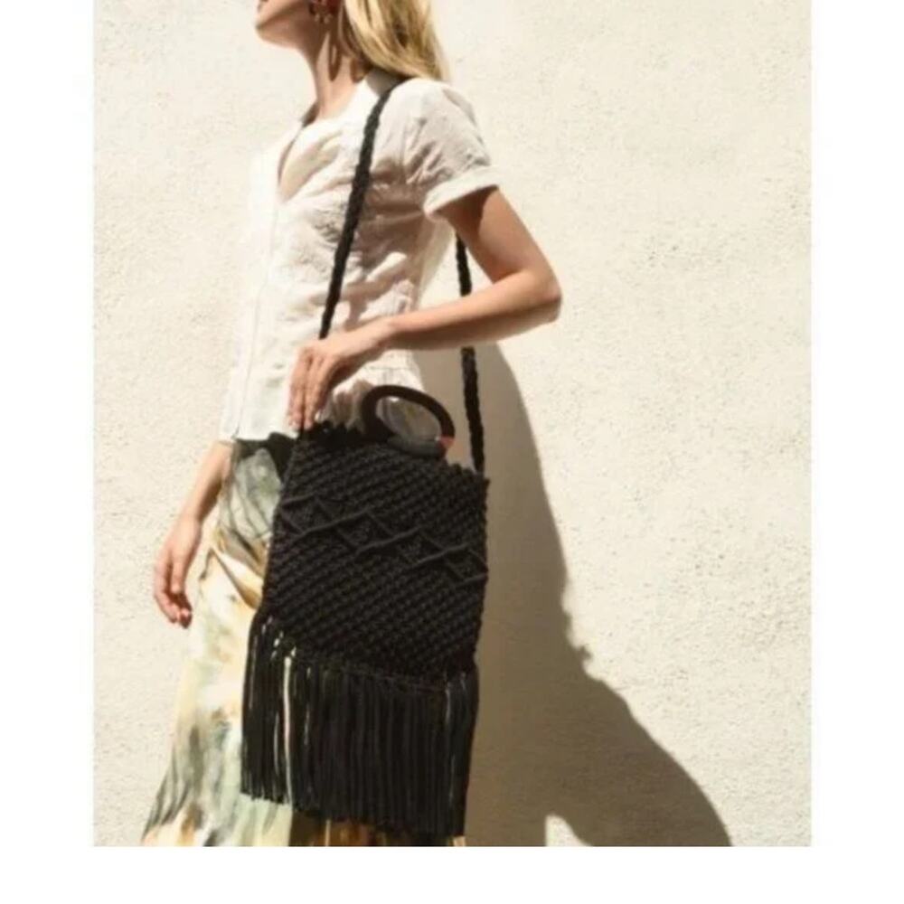 Danielle Nicole Black Macrame Fringe Bag - image 5
